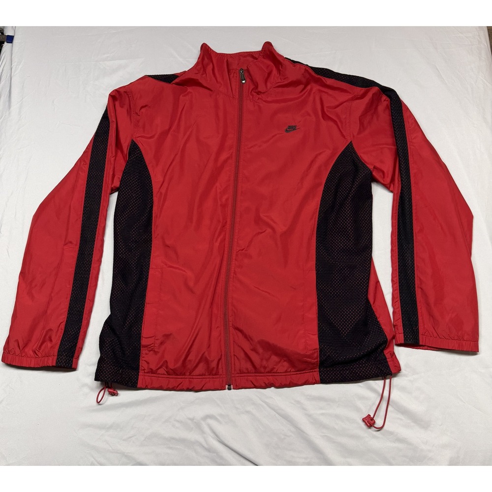 Nike Windbreaker Jacket Men's‎ XXL Red Black Mesh Fleece Lined Vintage Y2K
